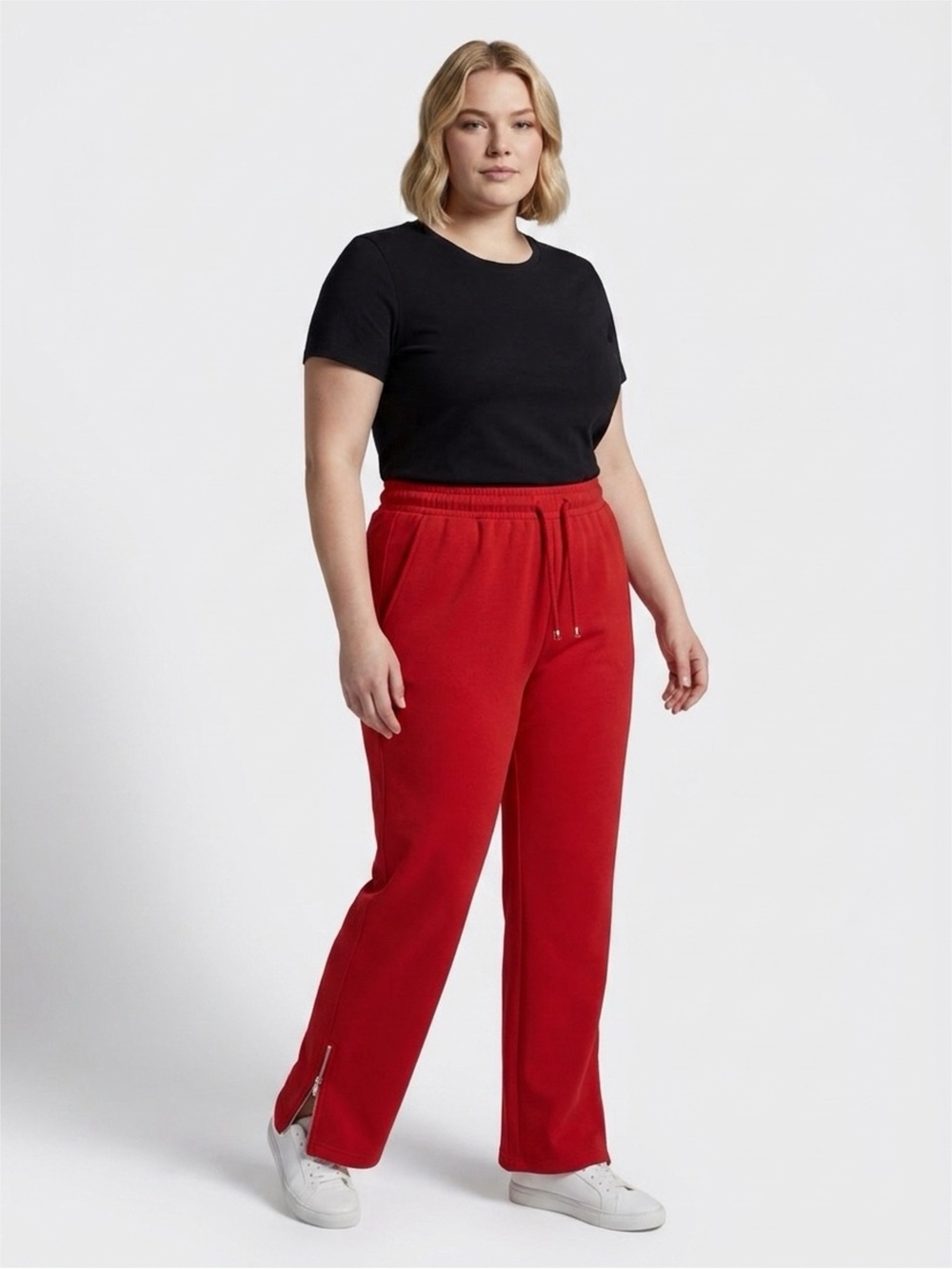 Women’s Red Drawstring Zip-Hem Joggers